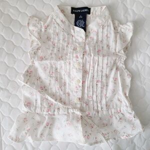 Ralph Lauren Baby Girl  3/6M Floral Ruffle Button Down Shirt